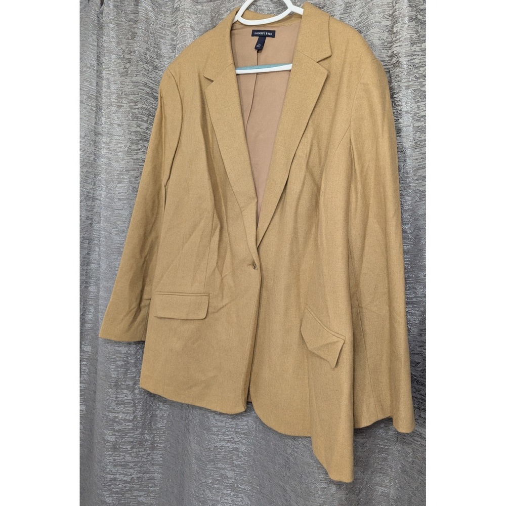 Lands End Women Blazer Dress Coat Plus 26W Tan Wool Cashmere Shoulder Pads